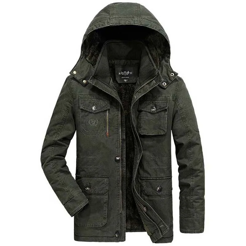 Plus Size 8XL Warm Winter Coat Hooded Men Fleece Jacket Velvet Parka Stand Collar Windbreaker OUTWEAR Military Casual Clothes