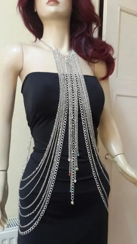 2 Colors Full Metal Crystal Pendant Necklace Body Chain Shoulder Gold JEWELRY Bikini Harness Dress BY123 | Украшения и аксессуары