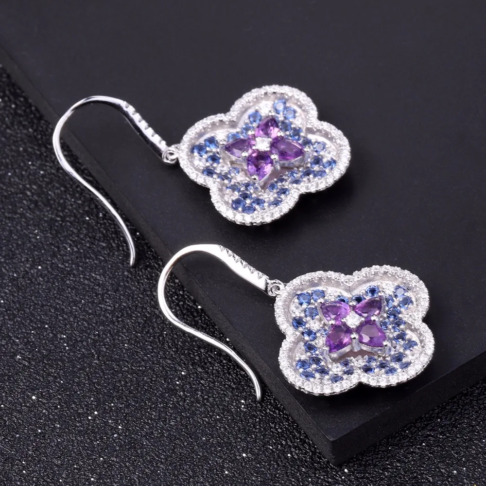 GEM'S BALLET 1.21Ct Natural Flower Amethyst Drop Earrings for Women 925 Sterling Silver Vintage Gemstone Fine Jewelry | Украшения и
