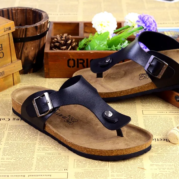 Сандалии унисекс пляжные пробковые шлепанцы Нескользящие летняя обувь