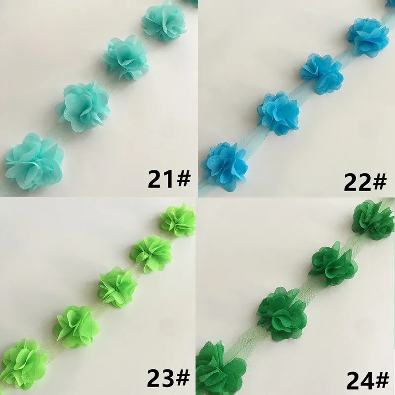 2 ярда 33 цвета 3D шифоновые цветы DIY 6 см ширина кружевная отделка 24 Цветочная кружевная лента украшения одежды аксессуары XF03