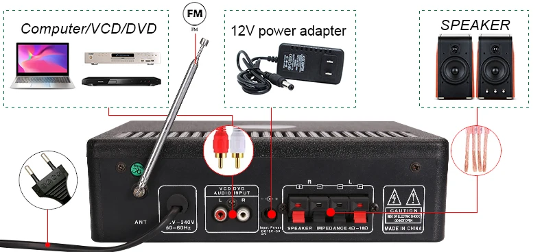 Kinter-008 Hi-Fi стерео усилитель звука с USB SD 2MIC вход fm-радио Регулировка громкости микрофона и эхо контроль низких частот