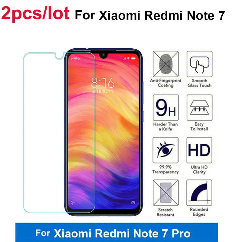 2 шт для Xiaomi Redmi Note 7 закаленное стекло Анти взрыв 9H Защитная пленка экрана Pro