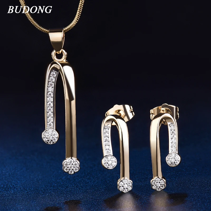 BUDONG 2017 хит трендовые Простые Свадебные Ювелирные наборы золотого цвета для