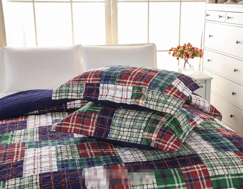 Free shipping British lattice plaid плед style 3pcs patchwork quilt full/queen size aircondition bed cover/bedspread bubu | Дом и сад