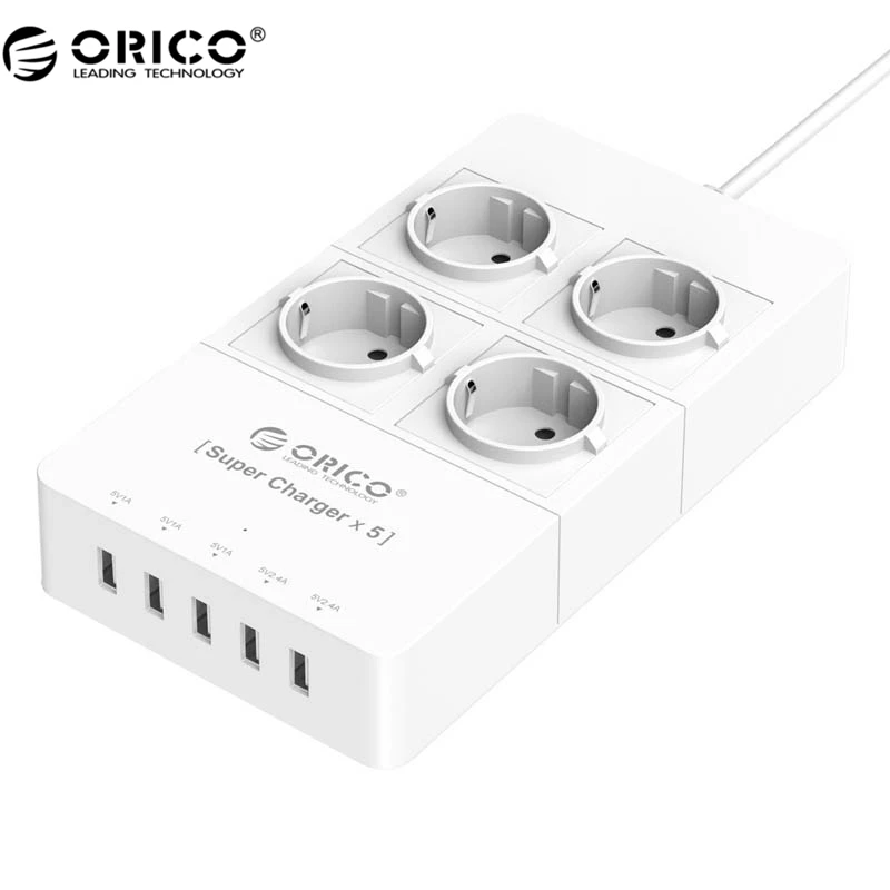 ORICO hpc 4a5u EU/US/UK plug 4 розетки Стабилизатор напряжения ЕС Мощность Stirp с 5x5v2. 4A USB Супер