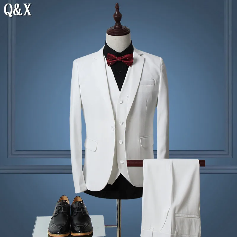 

MS54 (Jacket+Vest+Pants) 2017 One Button Men Suits Fashion Men Slim Fit business wedding Suit men Wedding suit Plus Size M-6XL