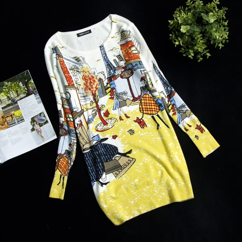 Новинка Женский пуловер с принтом свитер длинное дизайнерское платье-свитер