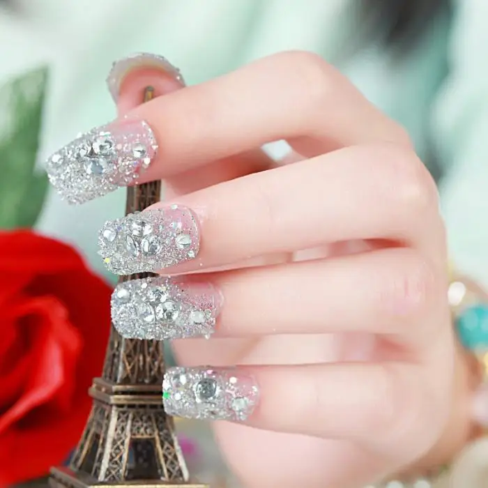 24 шт женские поддельные ногти прозрачные цветочные бусины Декор DIY невесты накладные ногти@ ME88