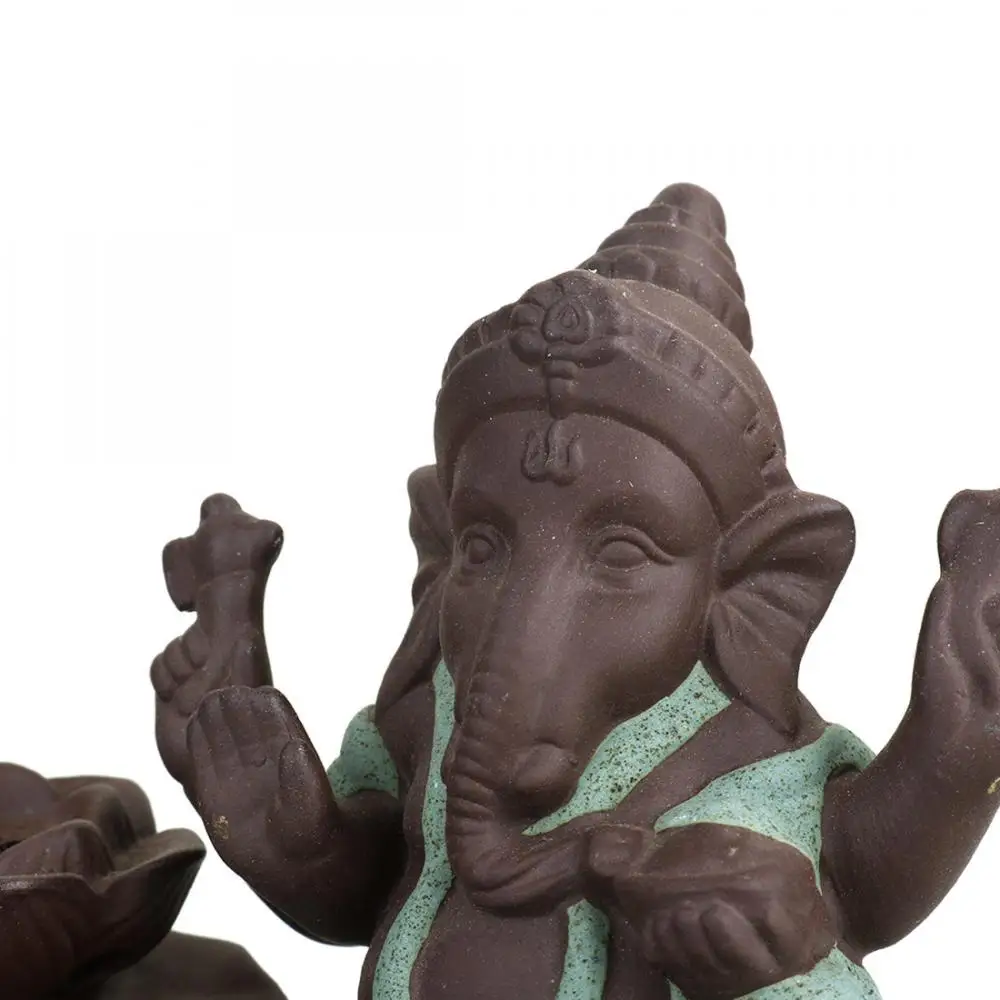 

Purple Ceramic Elephant God Smoke Waterfall Back Flow Censer Ganesha Buddhist Home Decor Incense Burner Lotus Buddha Decoration