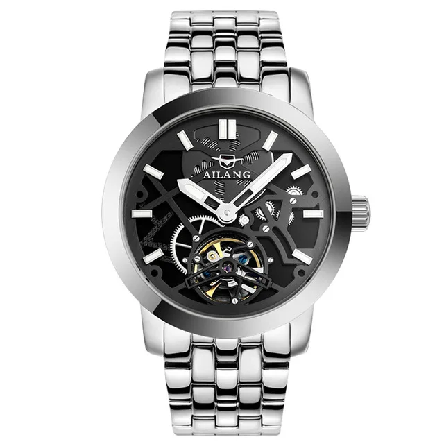 AILANG swim мужские полые автоматические механические часы Tourbillon Модные Бизнес водонепроницаемые 50 м часы Relogio Masculino - Цвет: Steel 02