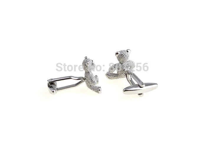 Акция! Запонки с мишкой из медного материала серебристого цвета|bear cufflinks|cufflinks