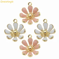 graceangie 10pcs cute alloy daisy flower charms enamel gold tone pendant for women bracelet earring diy finding accessory