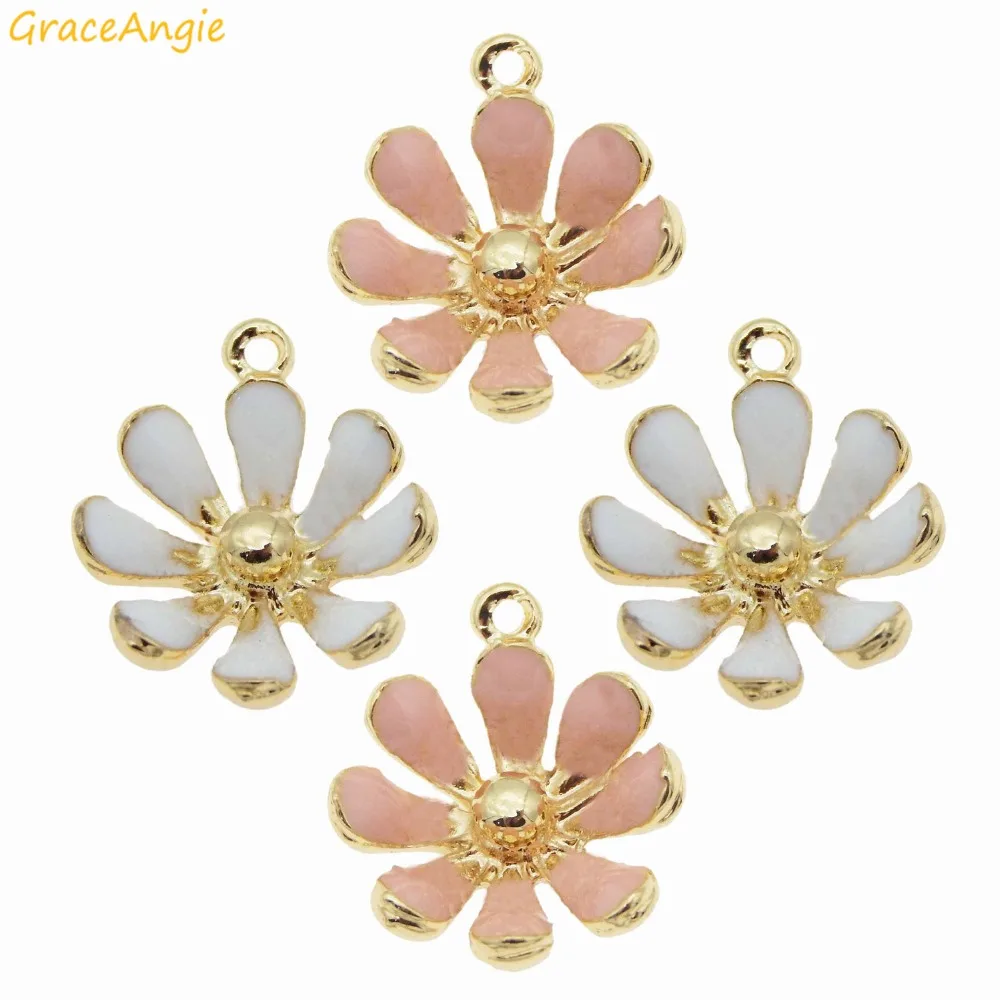 GraceAngie 10 шт. милый сплав цветок маргаритки амулеты эмаль золотой кулон разных