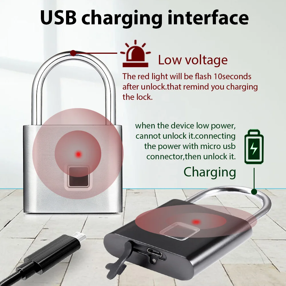 Беспроводной USB Перезаряжаемый замок с отпечатком пальца, умный замок, быстрая разблокировка, защита от кражи, безопасный замок для сумки, ящика, чемодана