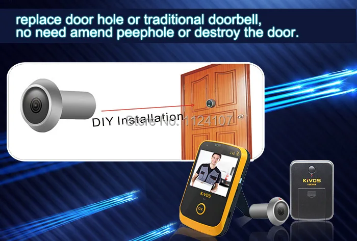 Free shipping cat eye 300Meters wireless 3.5 inch TFT Screen Peephole video door--KDB307  Обустройство