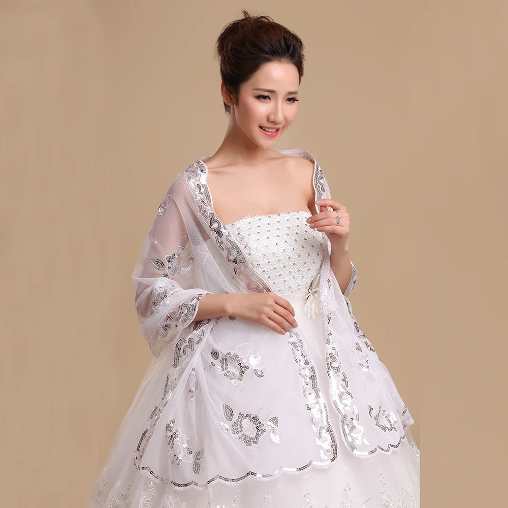 Women Sequined Flower Long Shawl Bridal Wedding Wrap Fashion Bling Stole Accessories Dress Cover Up Handmade |