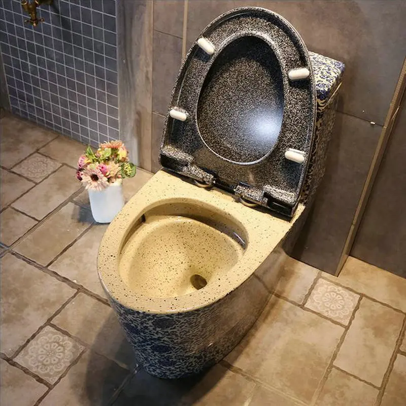 Художественный винтажный цельный сифон синего и белого цвета струйная