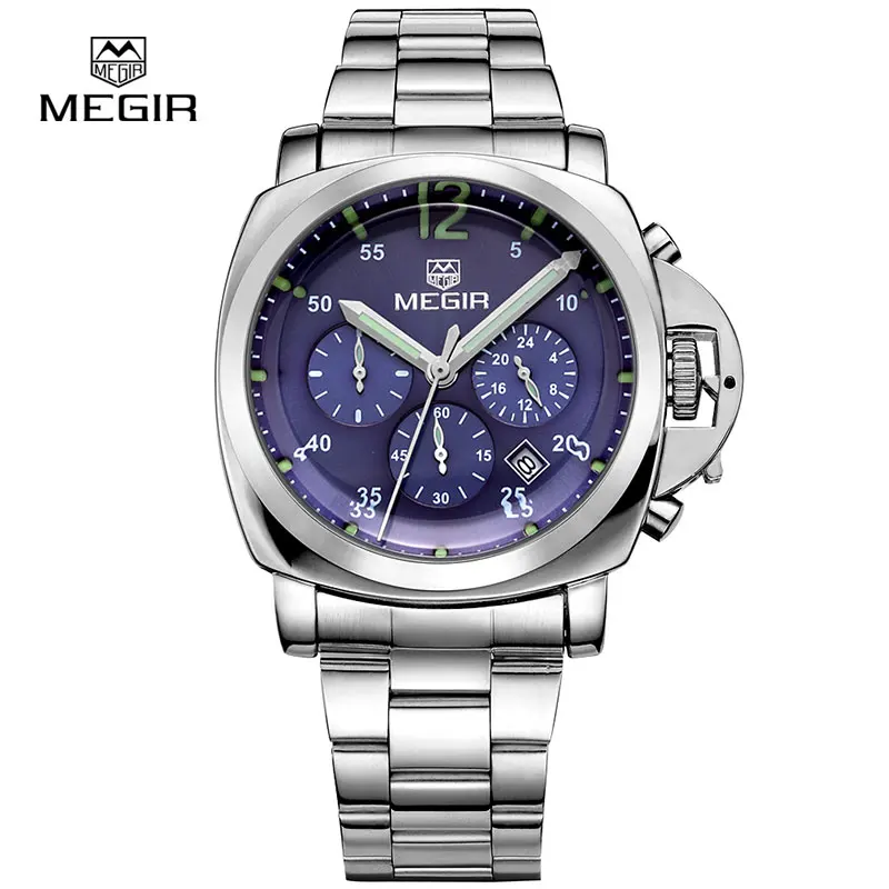 MEGIR, хронограф, мужские часы, лучший бренд, Роскошные, Relogio Masculino, часы, мужские, нержавеющая сталь, 3006, кварцевые наручные часы - Цвет: MS3006G-2