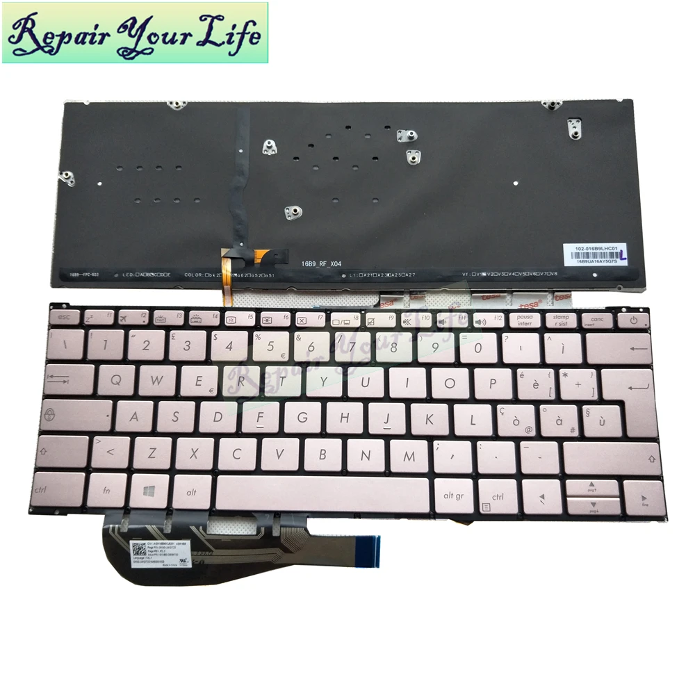 

Repair You Life laptop keyboard for Asus ZenBook 3 UX390UA UX390 Italy layout IT with backlit Golden keyboard new