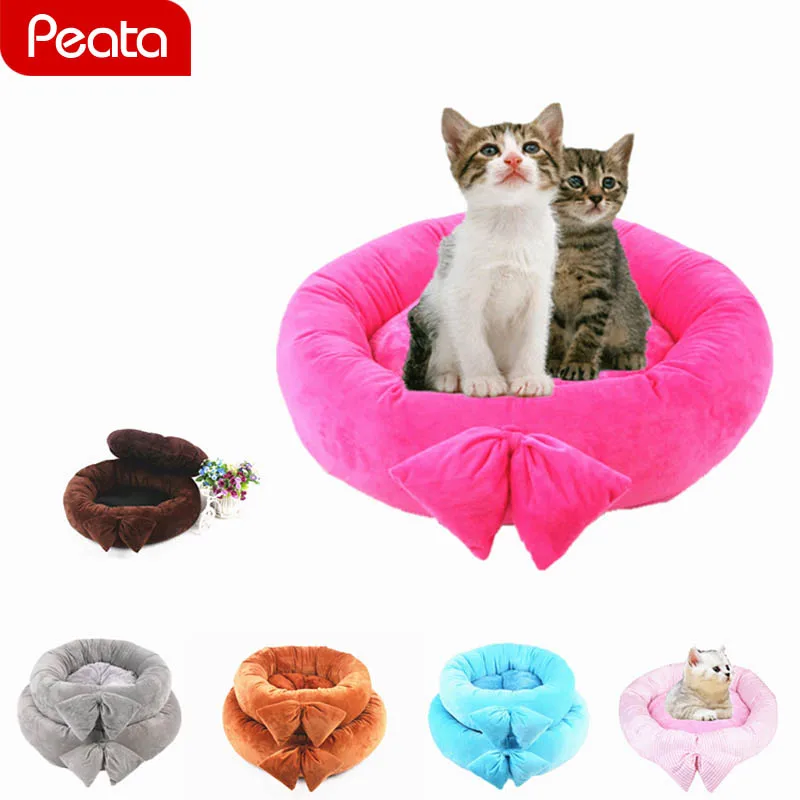 Милая детская мягкая флисовая теплая кровать для кошек с бантом принцессы щенка