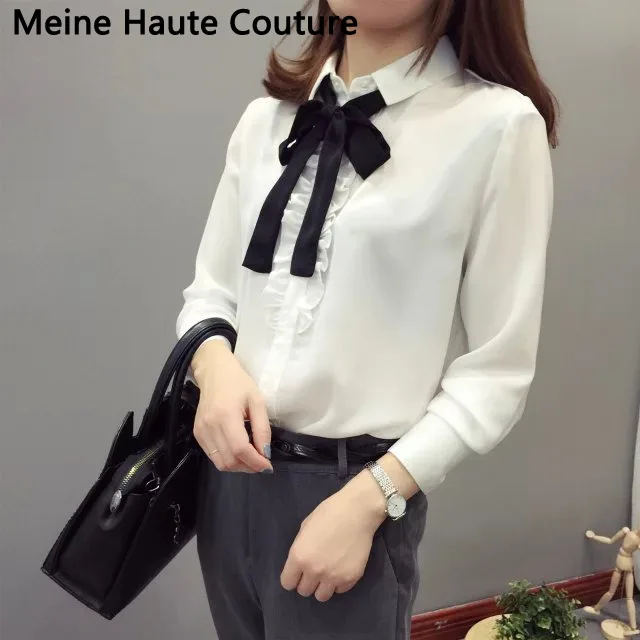 2016 Осень Женская Мода элегантный сладкий галстук-бабочка белый рябить хлопка