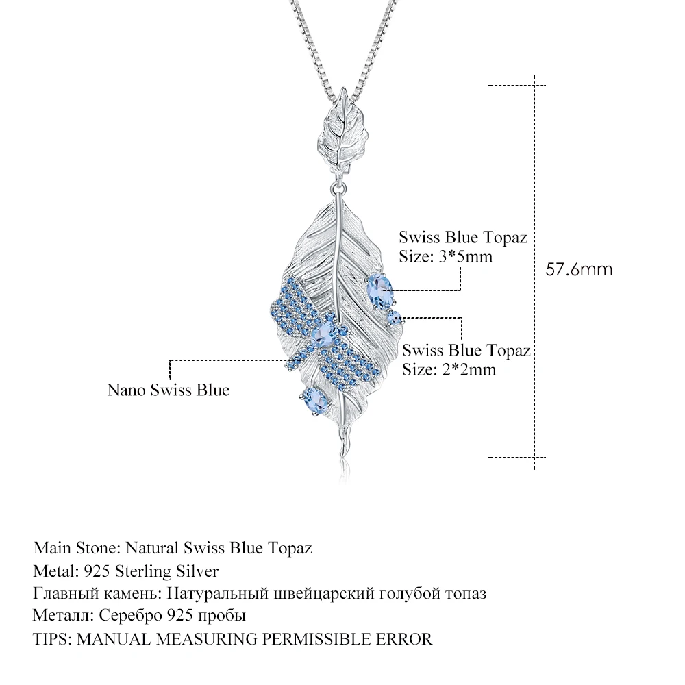 GEM'S BALLET Серебро 925 пробы 0.78Ct Натуральный швейцарский голубой топаз с длинными