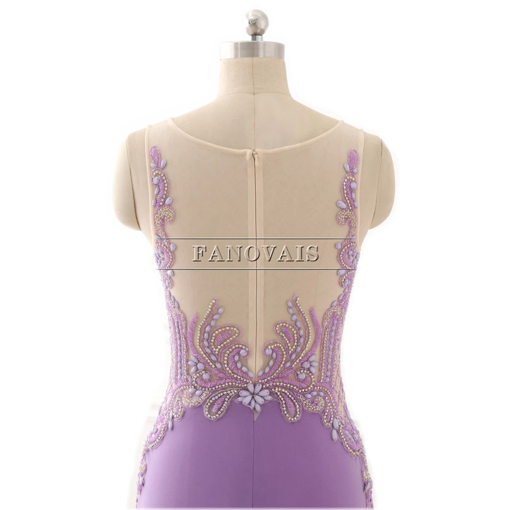 Длинное вечернее платье с кристаллами и бусинами Настоящее изображение лиловое