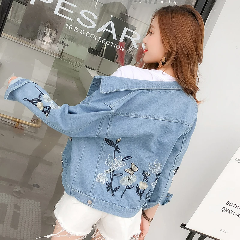 Джинсовая куртка LU933 Женская с длинным рукавом повседневная однобортная верхняя