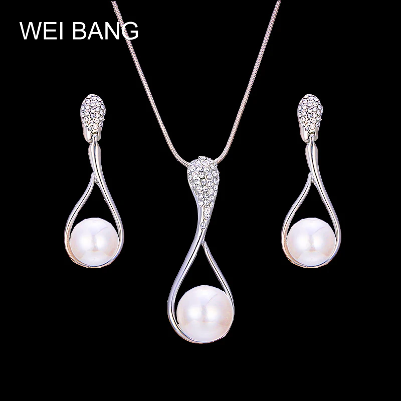Комплект из колье и серёг с искусственным жемчугом|pearl bridal jewelry sets|earrings set for