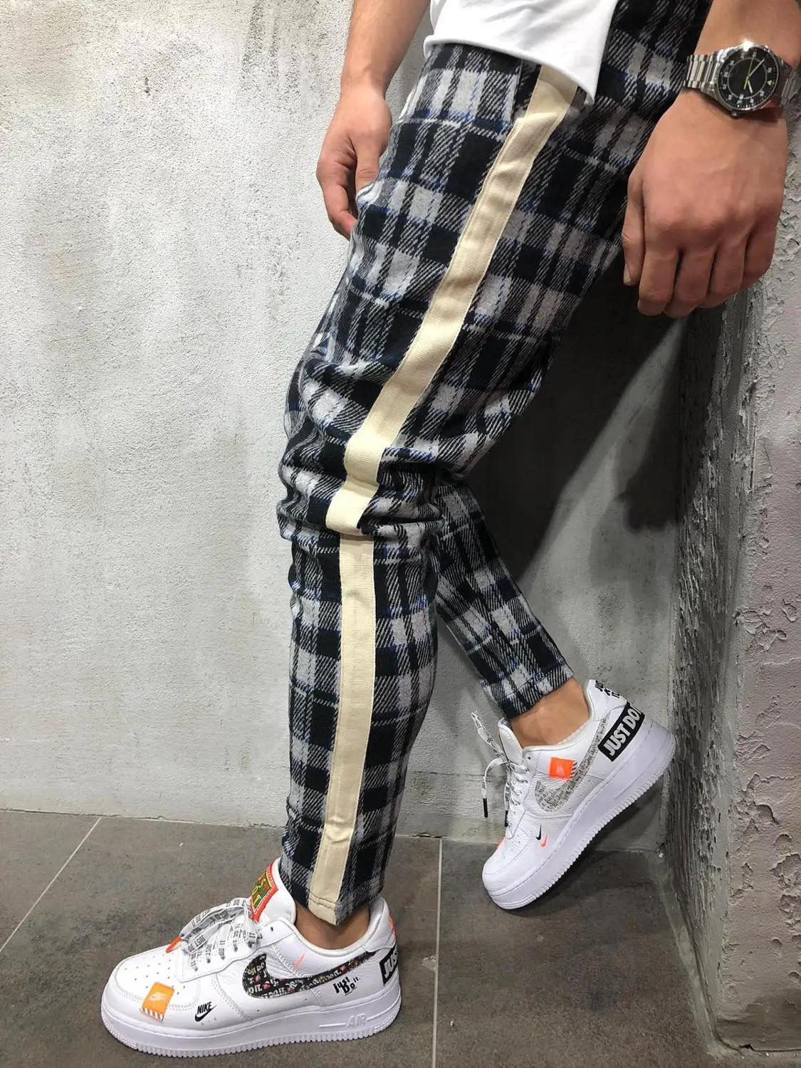 

2019 Fashion plaid Mens Joggers Casual Pants Fitness Men Sportswear Tracksuit Bottoms Skinny Sweatpants Trousers