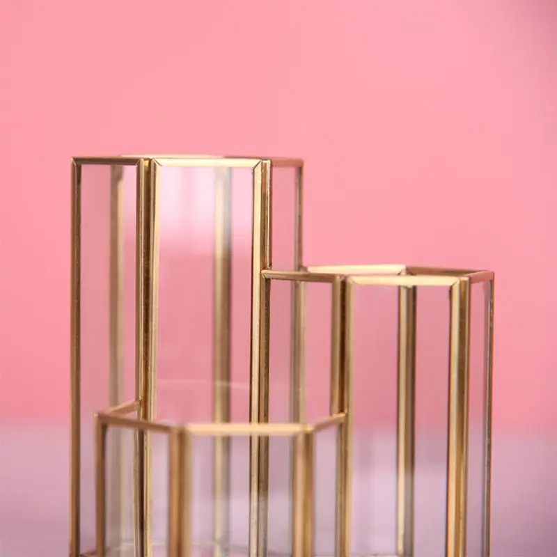 Hollow Three Hexagons Pen Holder Makeup Brushes Vase Storage Box With Nordic Style Home Office Desk Container Tool qiang | Канцтовары