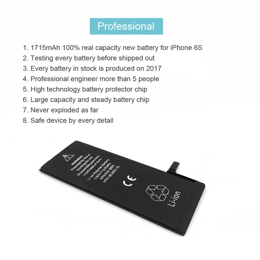 Новинка 2019 100% оригинальный KHP аккумулятор для телефона iPhone 6S емкостью 1715 мАч