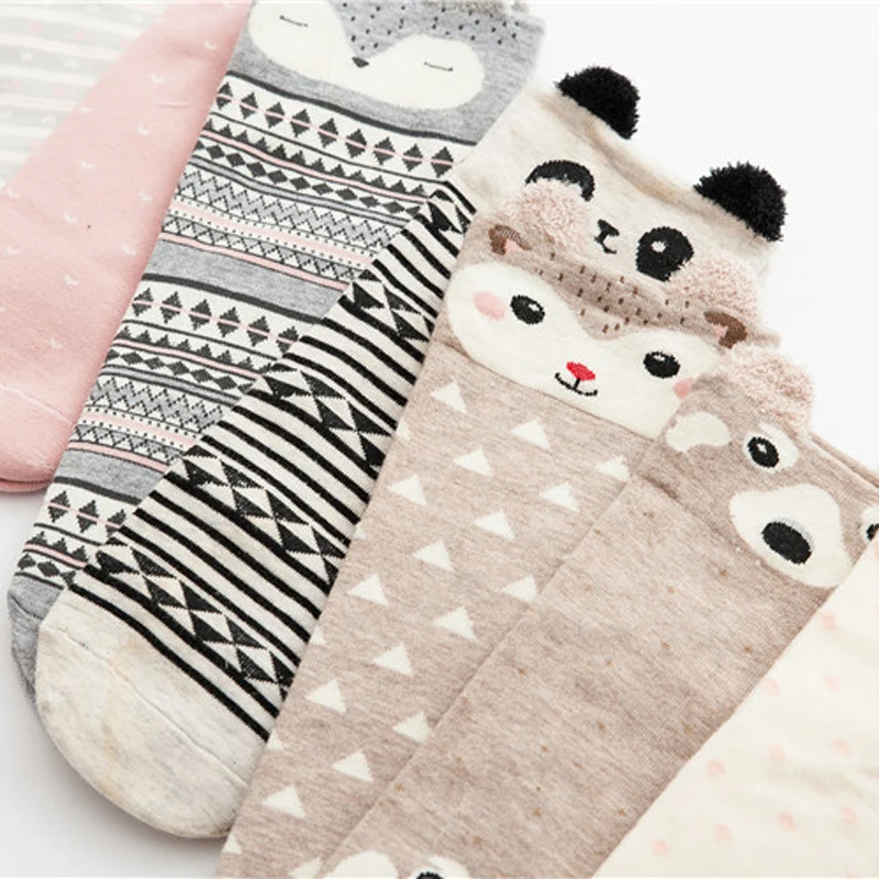 

Fashion Socks Short Cute Funny Lady Socks for Women New Women Socks Cotton Cartoon Printed Animal Creative Sokken 4Pair