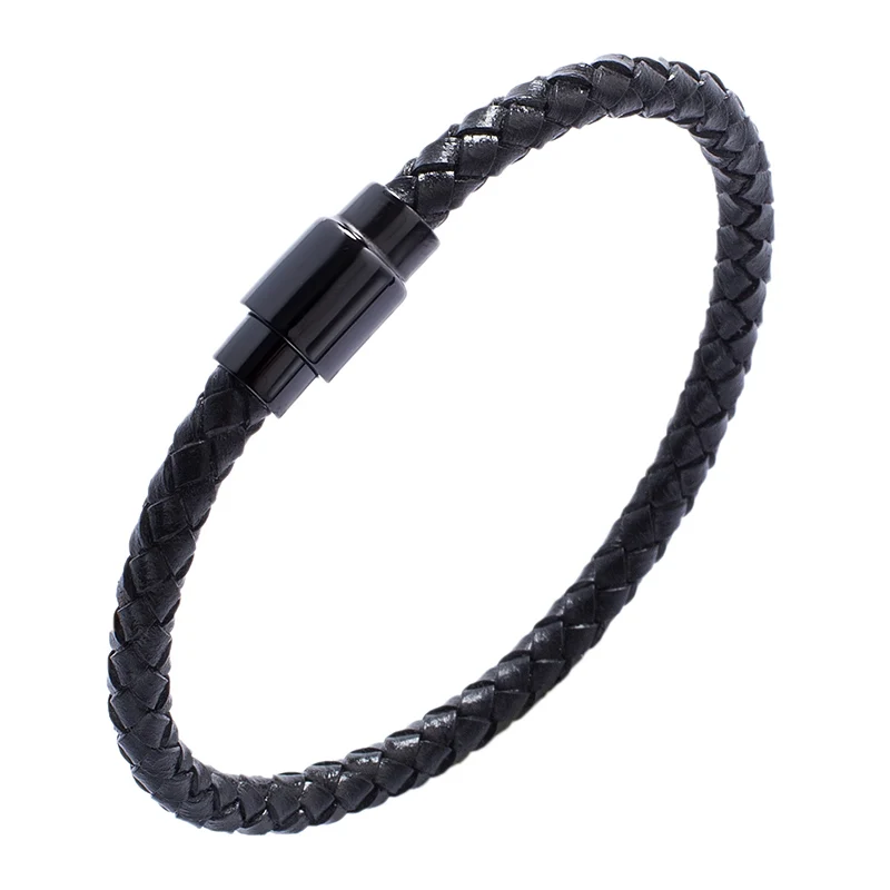 

Trendy Men Jewelry Bracelets for Women Braided Leather Bracelet Stainless Steel Magnetic Clasps Bangles Male Wrist Band PW743