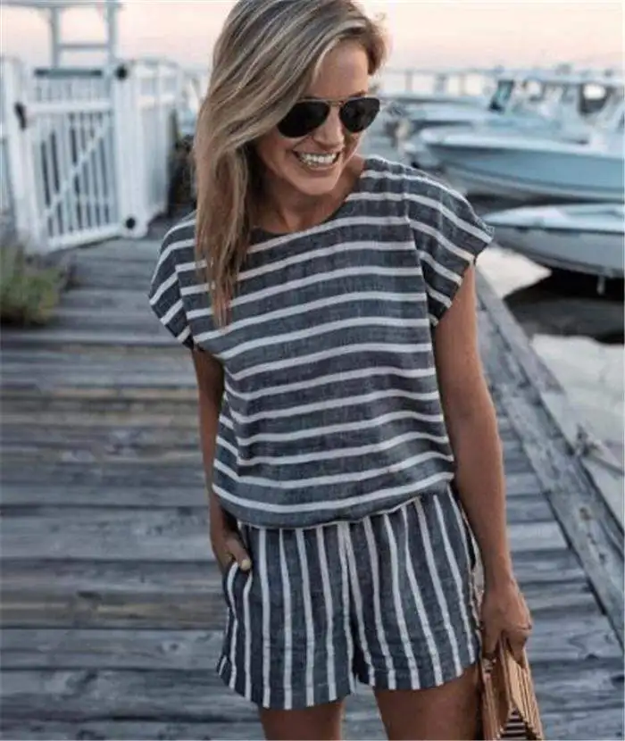 2019 новые летние винтажные комбинезоны с принтом полосатые повседневные женские