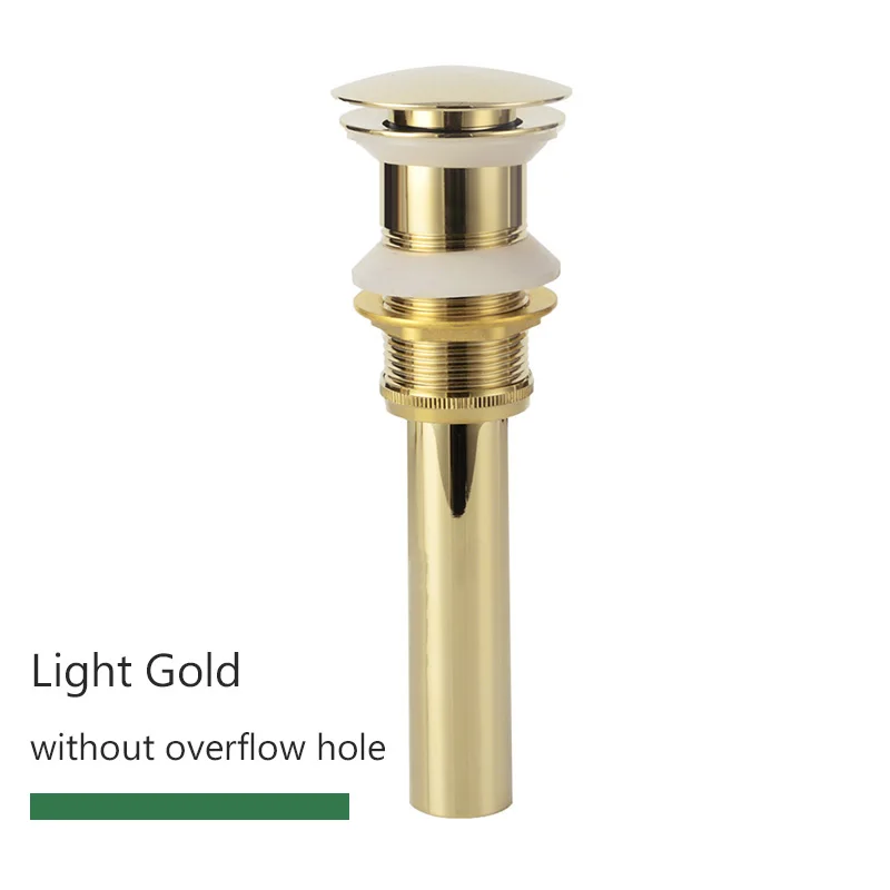 Light Gold no hole Качественный латунный умывальник для ванной комнаты Pop Up Слив с переливом дизайн черный/белый/хромированный/циркониевое золото/розовое золото/шар 6 цветов - Цвет: Light Gold no hole