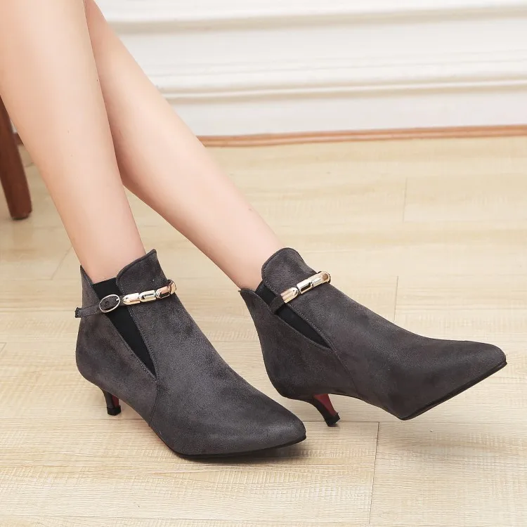 Женские ботинки на тонком каблуке botas femininas de inverno с пряжкой острым носком теплая