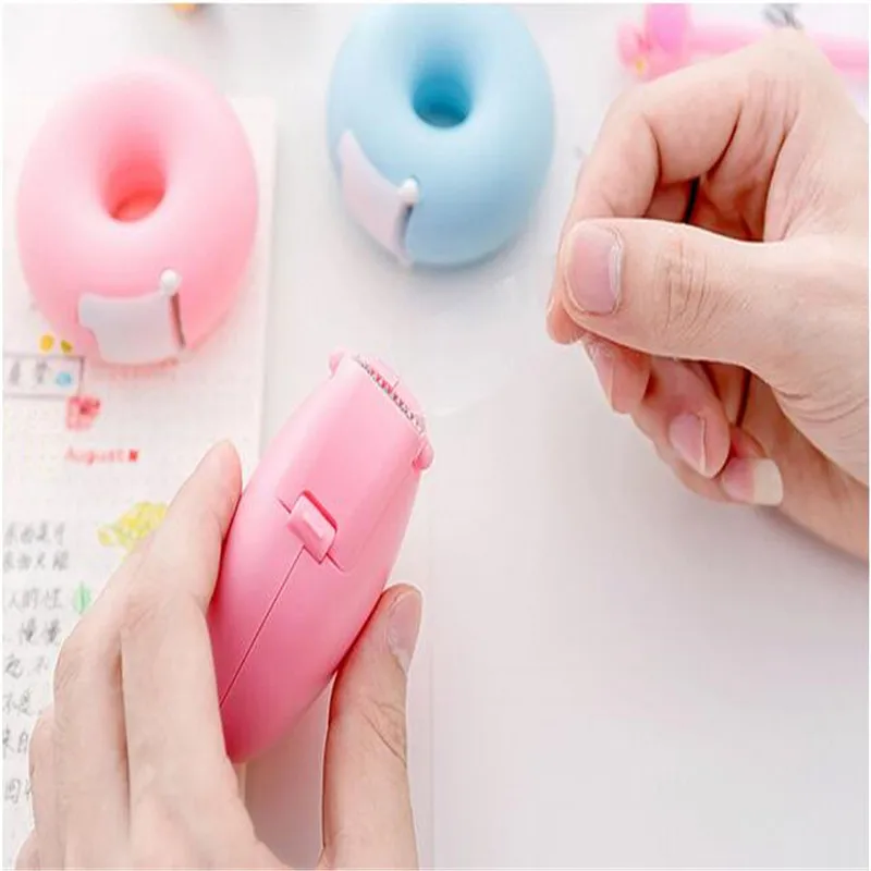 

1PCS Portable Donuts Love Tape Dispenser Holder Korea Cartoon Stationery Invisible Tape Cutter Inside Small Tape