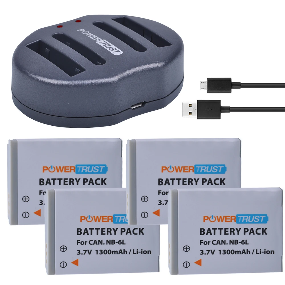 

4Pcs 1300mAh NB-6L NB6L NB 6L Camera Battery + Dual USB Charger for Canon IXUS 310 SX275 SX280 SX510 200 105 210 300 S90 S95