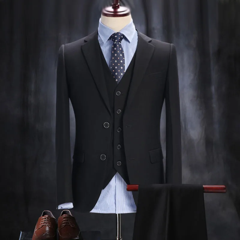 LN034 черный свадебный костюм для Для мужчин смокинг жениха (куртка + брюки жилет)