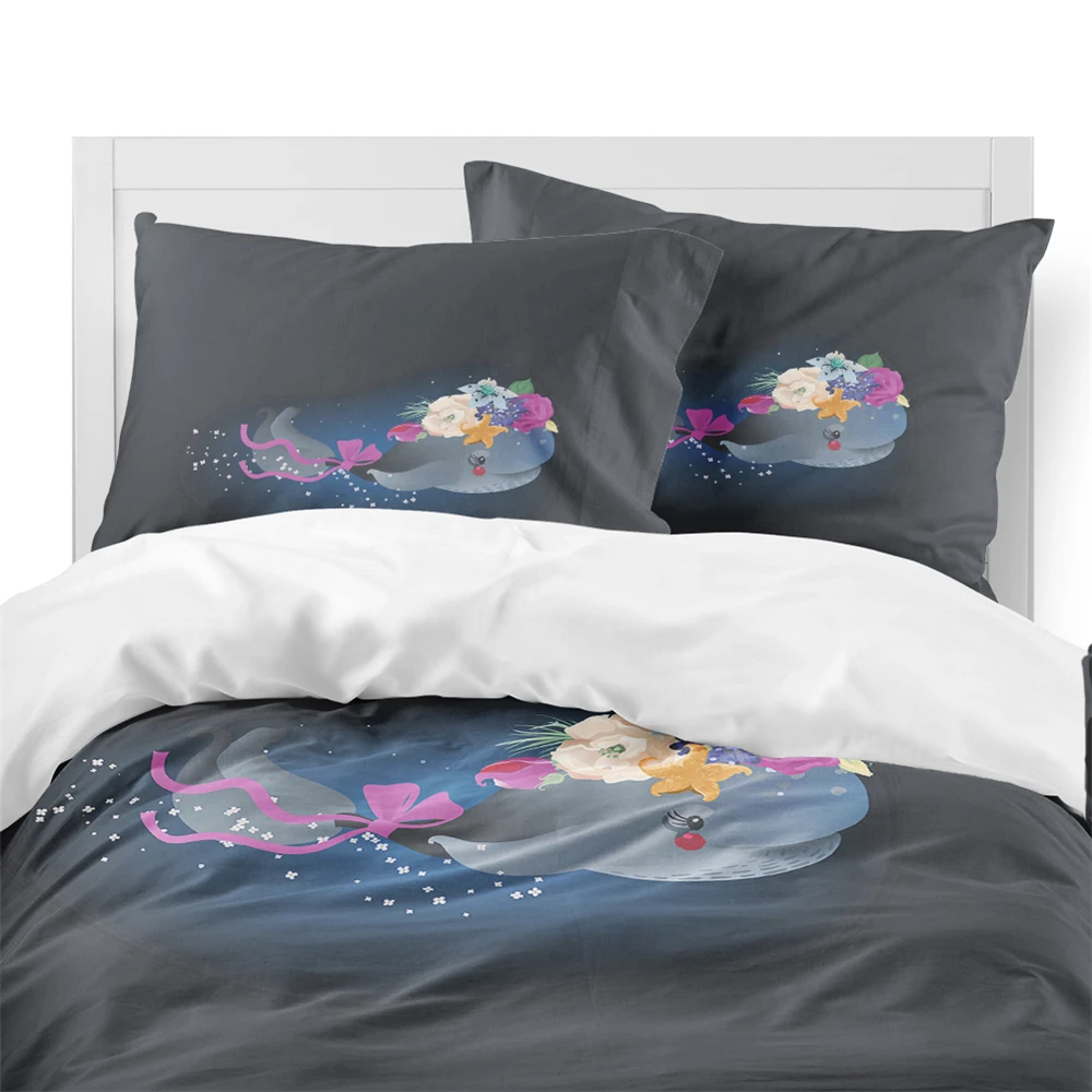 Комплект постельного белья с мультипликационным принтом океанских китов