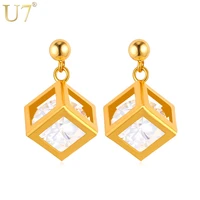 u7 sale cubic zirconia dangle earrings hollow gold color fashion jewelry crystal earrings for women e424