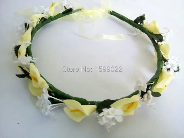 Calla Lily Свадебная Цветочная корона для девушек желтые аксессуары волос Подружка