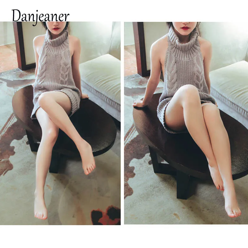 Danjeaner Autumn 2018 Turtleneck Sleeveless Long Virgin Killer Sweater Japanes Knitted Sexy Backless Women And Pullover | Женская одежда