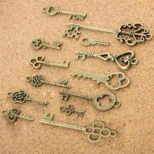 13 шт. старинный античный стиль бронзовые ключи винтажный DIY кулон металлические