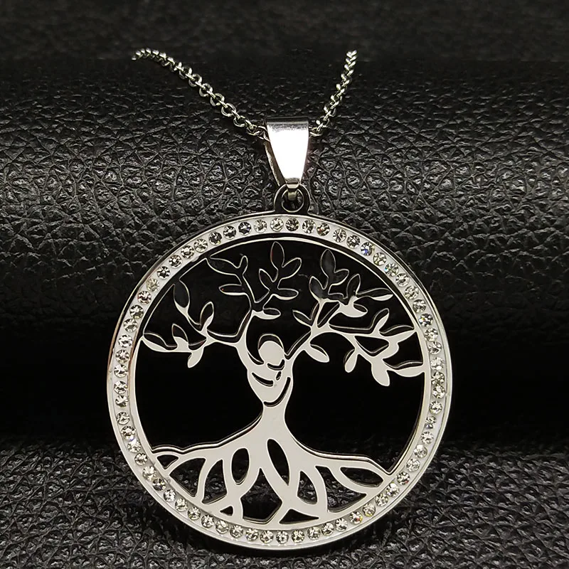 2021 модное ожерелье из нержавеющей стали с кристаллами и деревом жизни для женщин