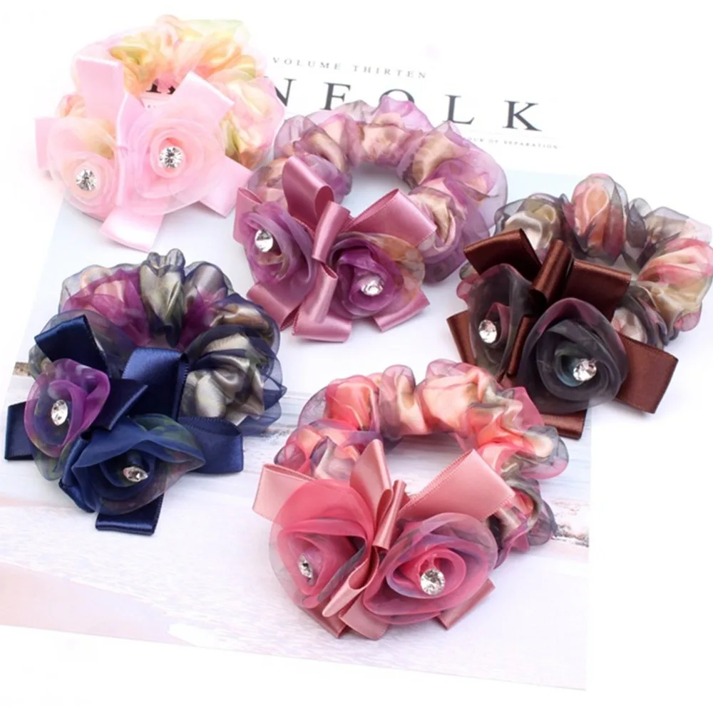 

New 2019 Fashion 1PC 5 ColorS Korean Women Elastic Hair Rope Flowers Lace Bowknot Rubber Band Wholesale