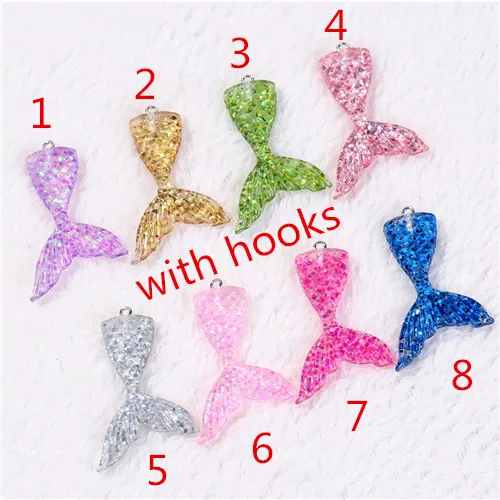 silver hook 20 штук 47*31 мм хвост русалки плоские резиновые кабошоны очарование ювелирные изделия ожерелье Подвески на брелки для ключей для DIY украшения - Окраска металла: silver hook