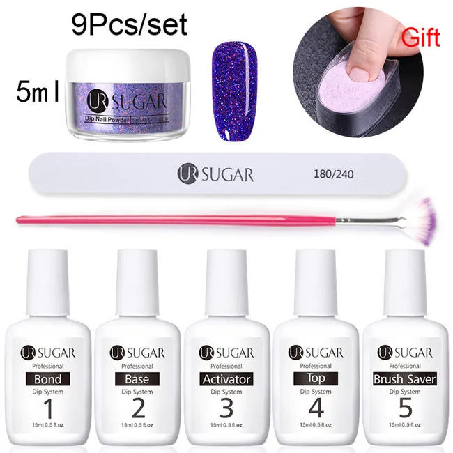 5ml Set 12 Ur Sugar 9 шт./компл. голографическая погружения порошки для ногтей Цвет для УФ гель лак для ногтей, Системы комплект сушке без лампы для лечения французский ногтей "сделай сам" - Цвет: 5ml Set 12